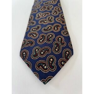 Allen Solly Mens Silk Paisley Tie Navy Blue Burgundy Teal Made in USA Classic
